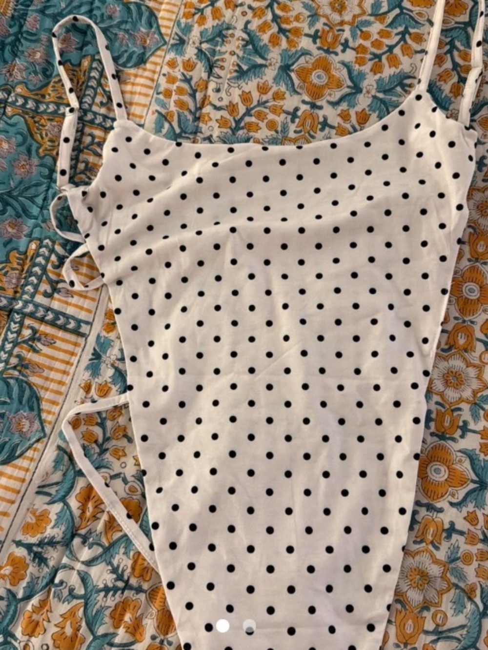 Women’s Polka Dot Spaghetti Strap Tank Top - White/Black